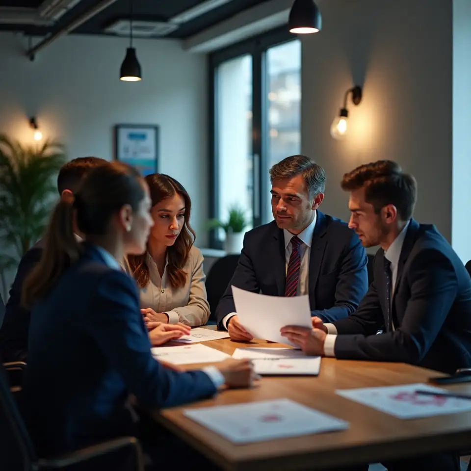 Equipa a analisar documentos financeiros