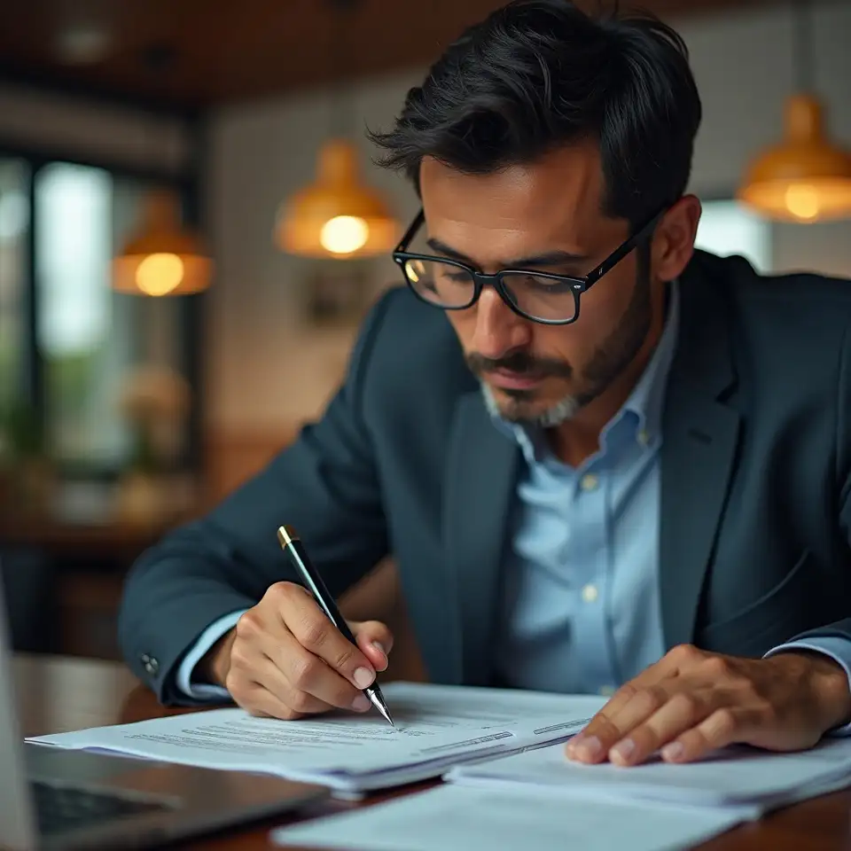 Profissional a rever documentos financeiros
